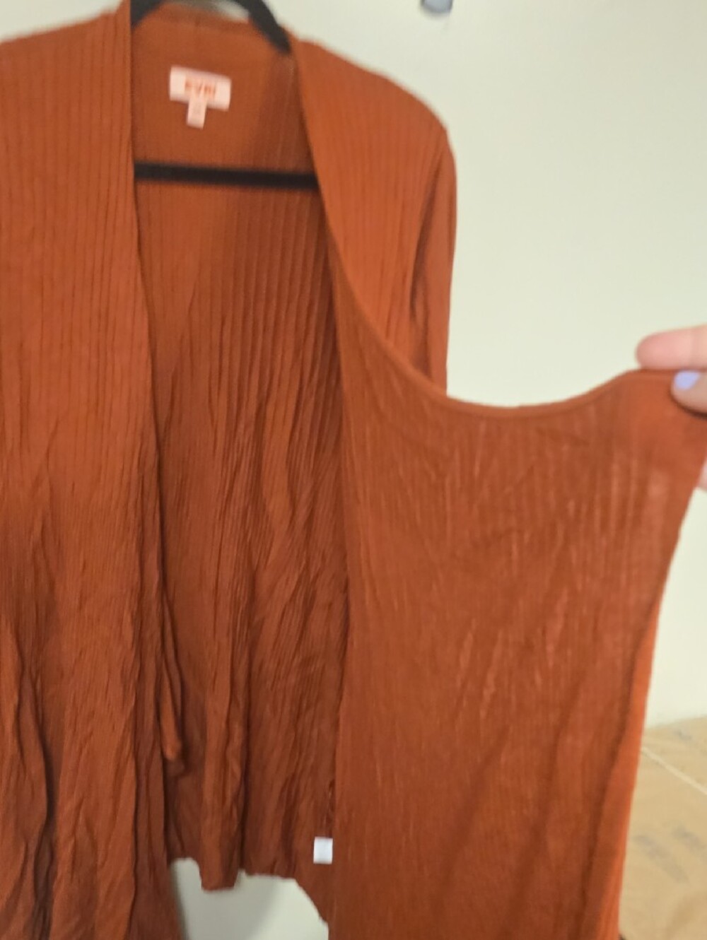 EVRI Women’s Rust Open-Front Long Ribbed Cardigan - Picture 4 of 6
